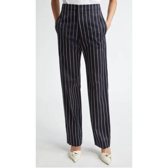 Ann Taylor LOFT Pants Womens 4 Blue Green Stripe Mid Rise Ankle Trouser - Picture 1 of 8